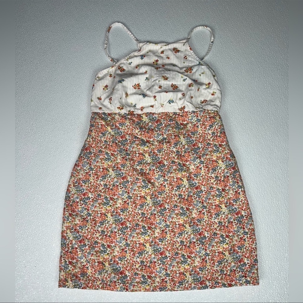 American Eagle Women's White Orange Floral High Neck Mini Dress Size XS
